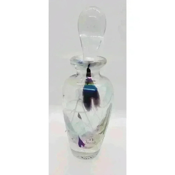 Vintage Art Glass Hanging Upside Down Abstract Heart Irredescent Perfume Bottle - Picture 3 of 14